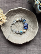 Moonlit Rosette——Blue Glazed Glass Brass Vintage Bracelet