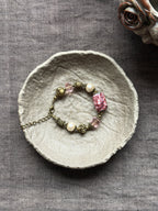 Blush Rosette——Pink Glazed Glass Brass Vintage Bracelet
