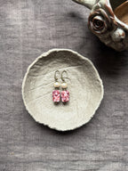 Blush Rosette——Pink Glazed Glass Brass Vintage Earrings