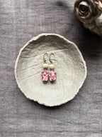 Blush Rosette——Pink Glazed Glass Brass Vintage Earrings
