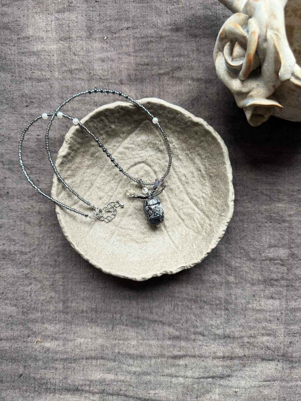 Moonscarab——Blue Grey Glazed Glass Vintage Vase Necklace