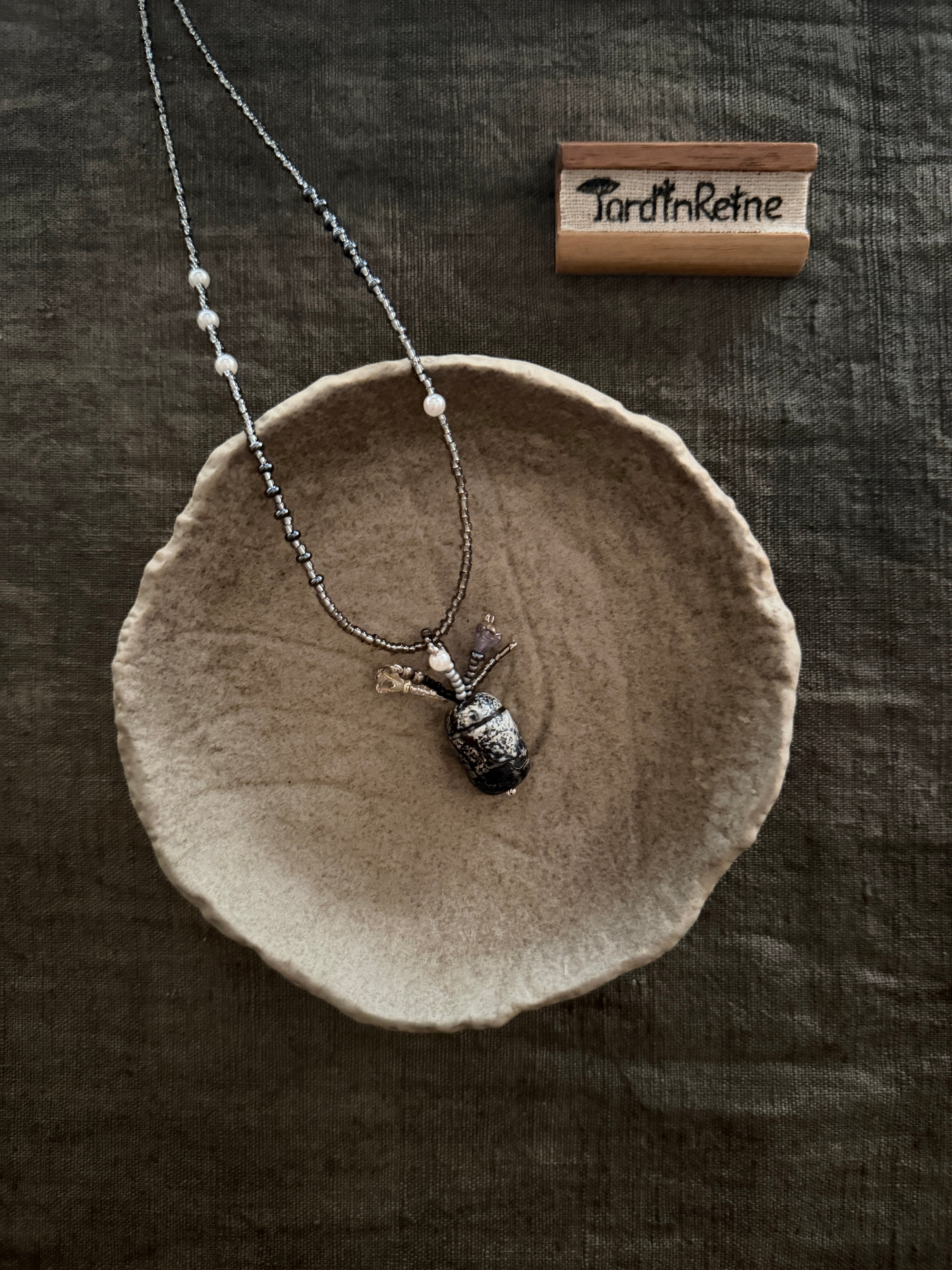 Moonscarab——Blue Grey Glazed Glass Vintage Vase Necklace