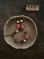 Blush Rosette——Pink Glazed Glass Brass Vintage Bracelet