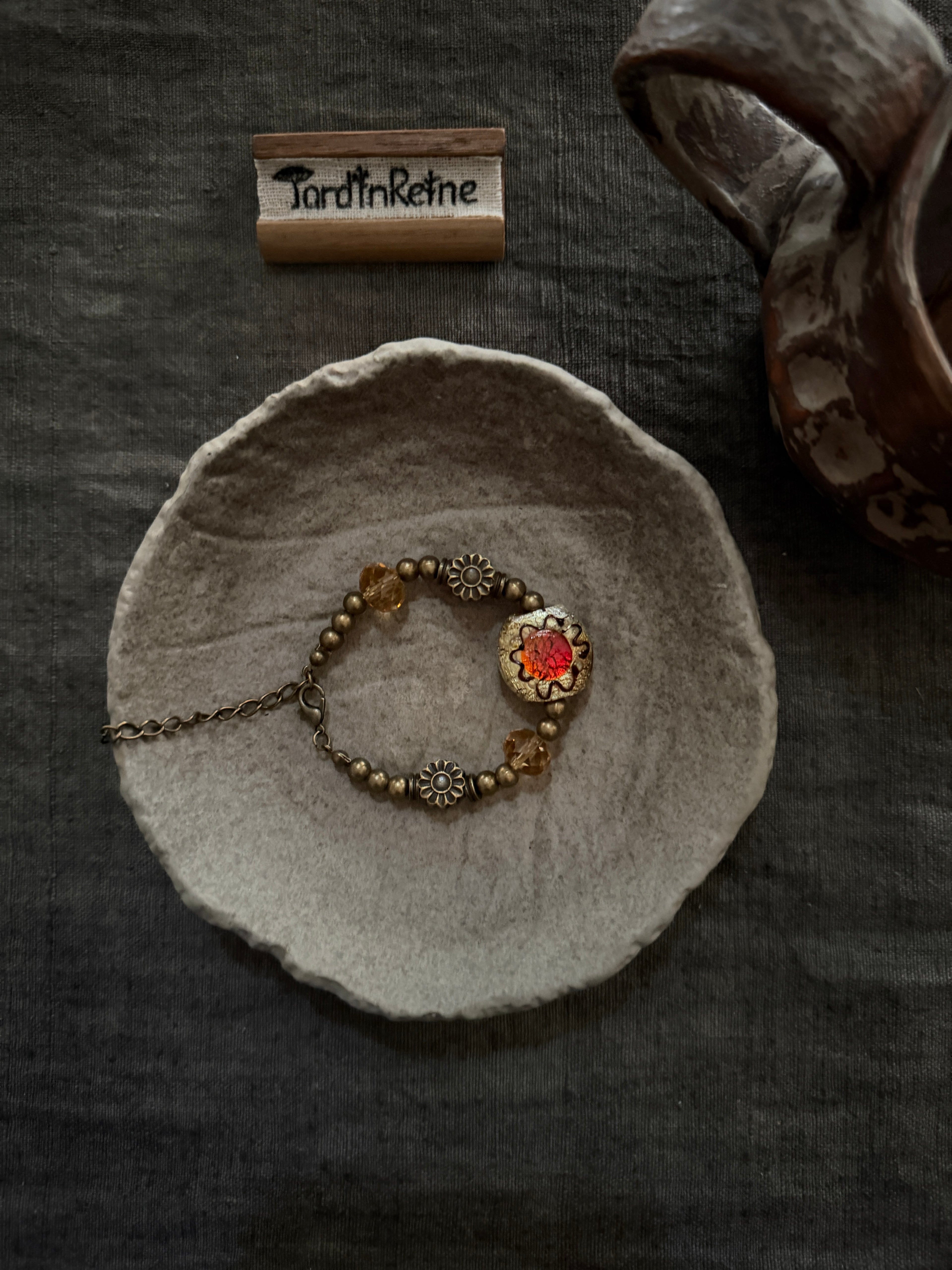 Sun-Kissed——Sunflower Glazed Glass Brass Vintage Bracelet