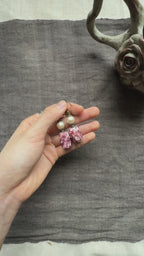 Blush Rosette——Pink Glazed Glass Brass Vintage Earrings