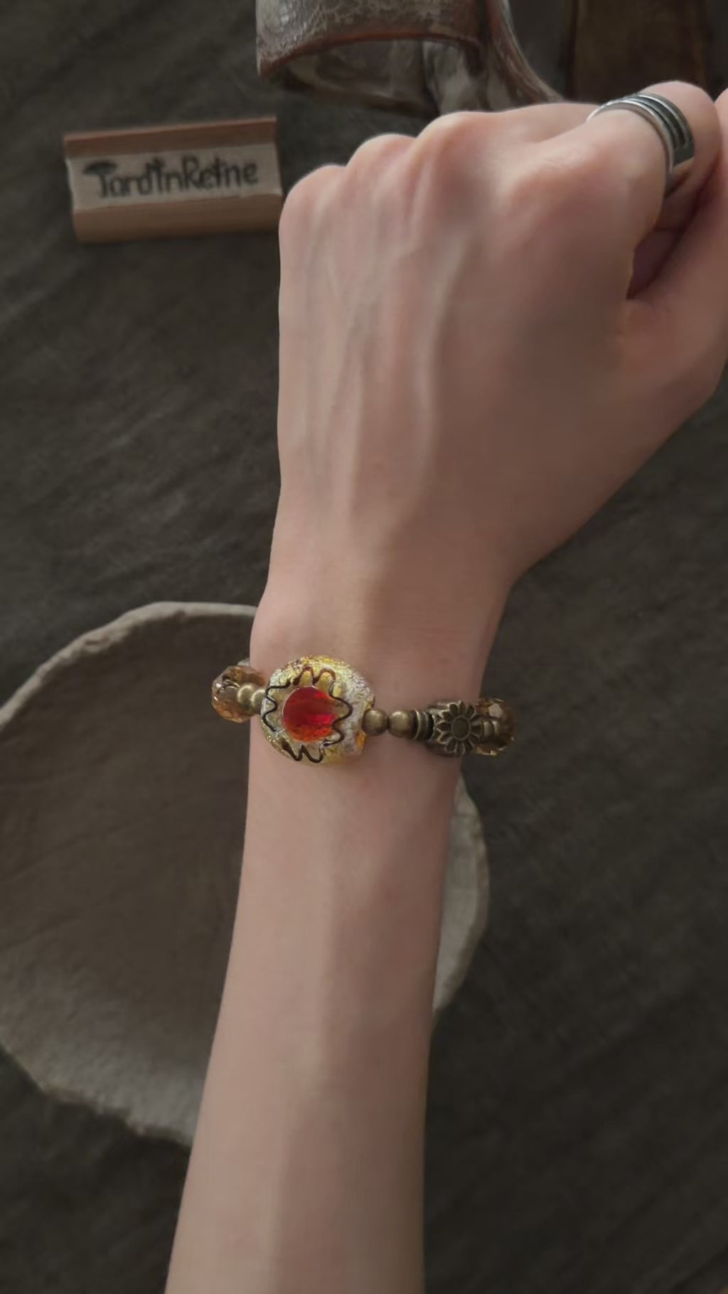 Sun-Kissed——Sunflower Glazed Glass Brass Vintage Bracelet
